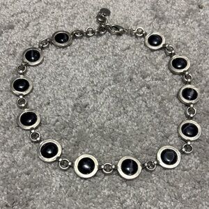 Silver-Tone Necklace with Black Cabochon Accents - Unbranded